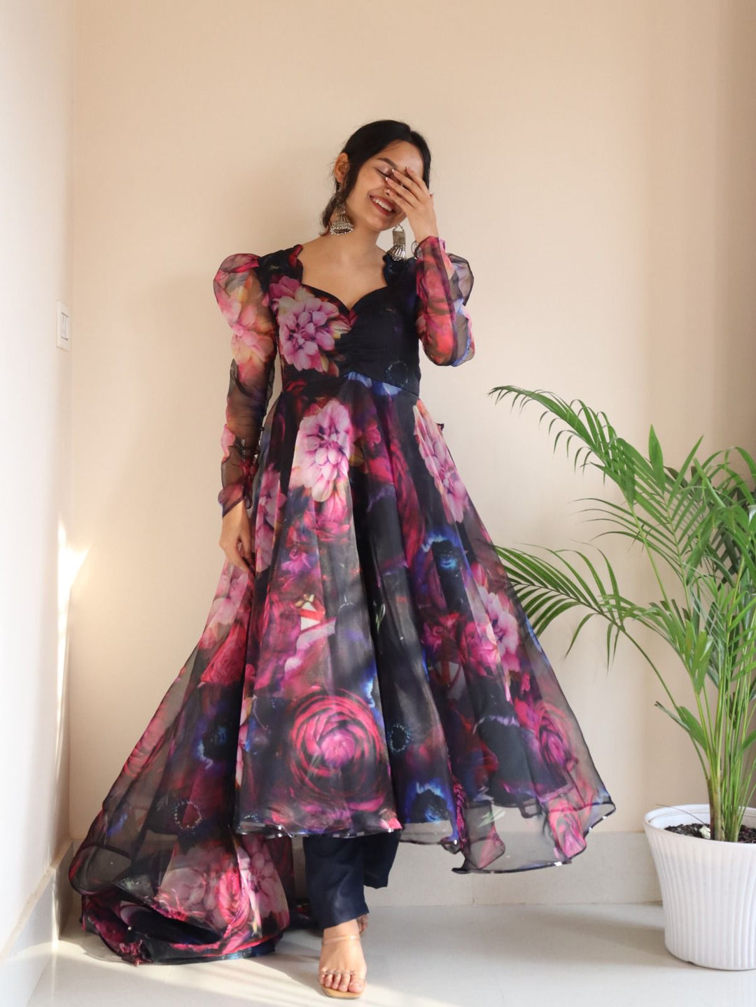 Admirable Designer Heavy Work N Printed Gown for girls