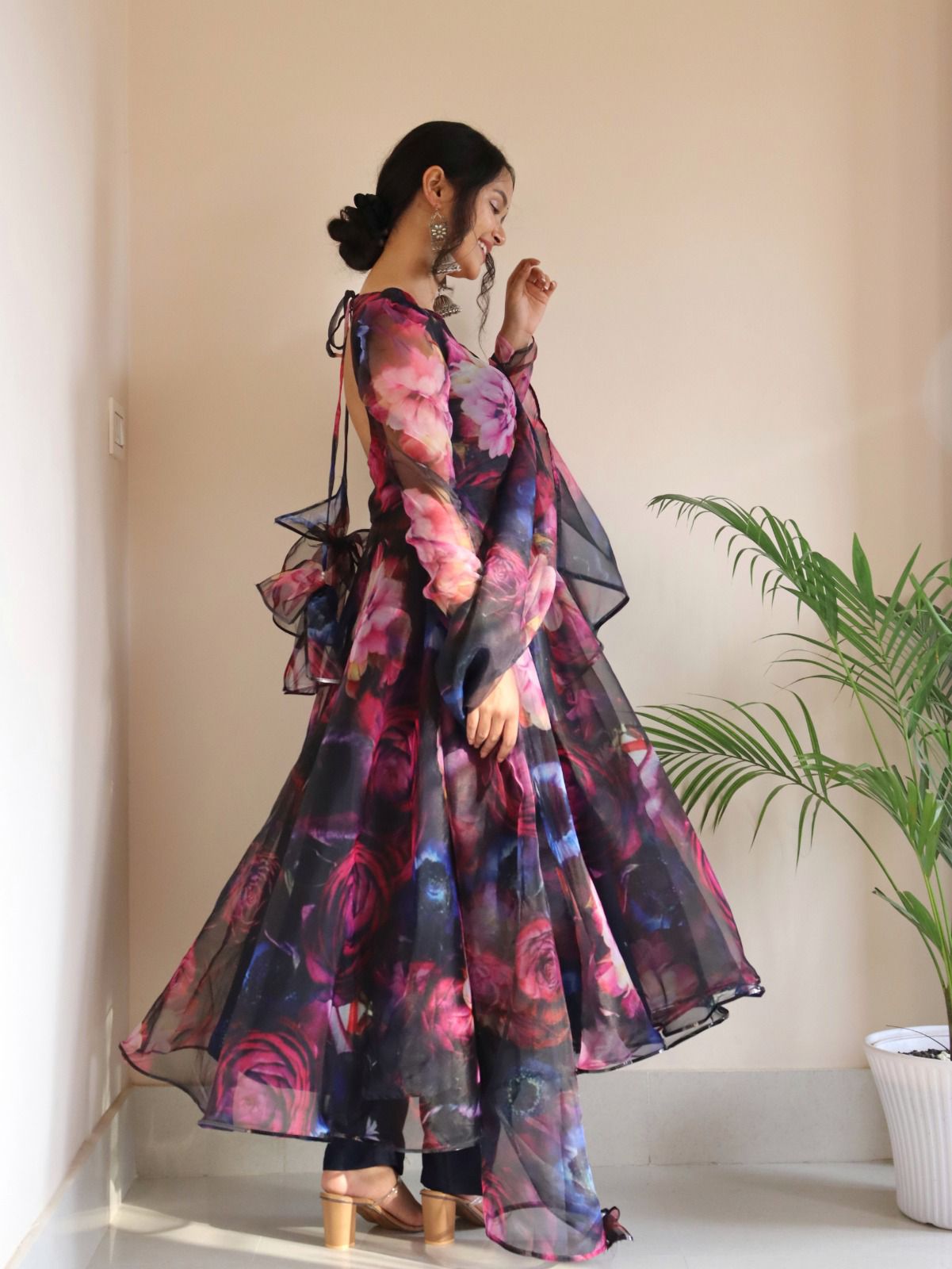 Admirable Designer Heavy Work N Printed Gown for girls