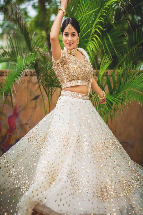 white color Embroidery Work Lehenga Choli For Girls