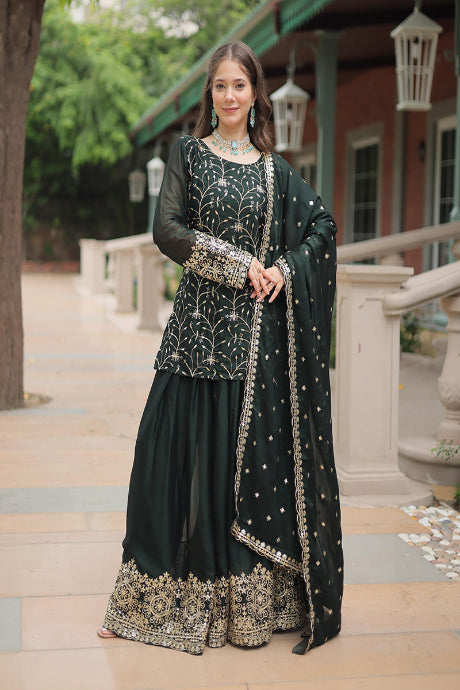 Actress green Color Designer Embroidery Work Kurti N Sarara