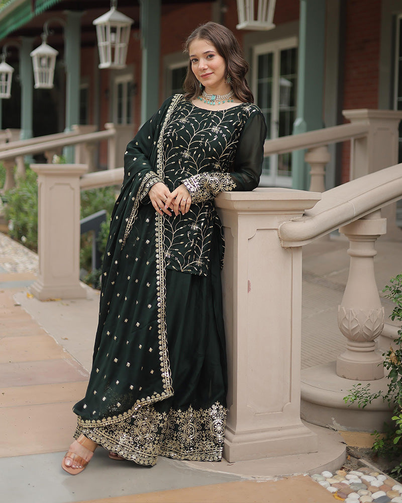 Actress green Color Designer Embroidery Work Kurti N Sarara