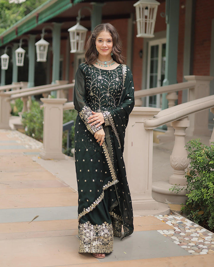 Actress green Color Designer Embroidery Work Kurti N Sarara