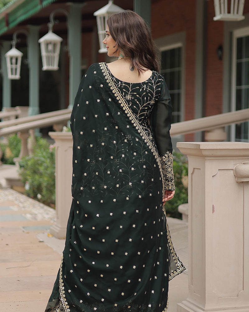 Actress green Color Designer Embroidery Work Kurti N Sarara