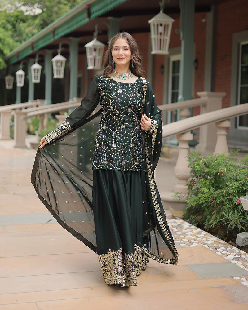 Actress green Color Designer Embroidery Work Kurti N Sarara