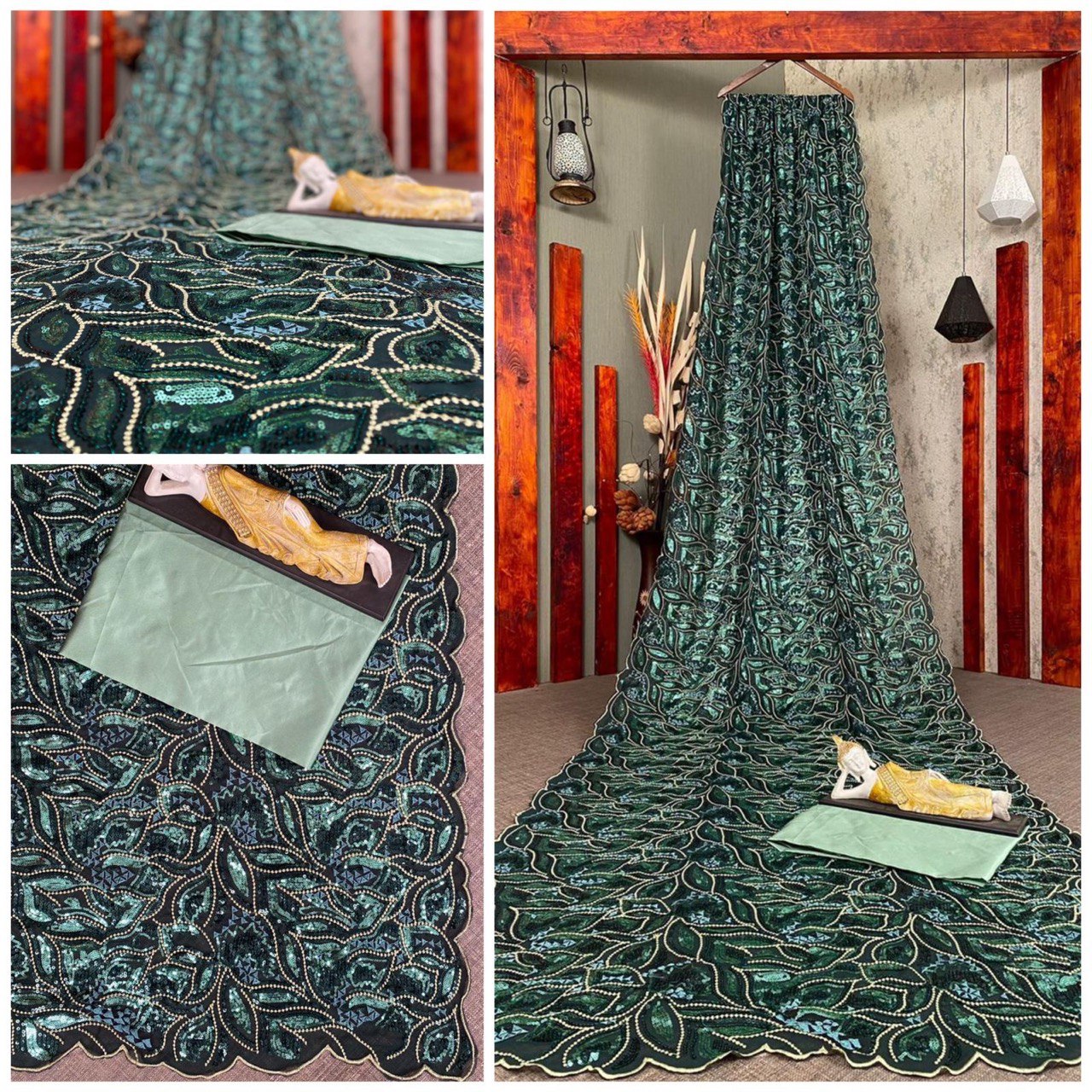 green Color Ari Work Silk Occasion Wear saree for women