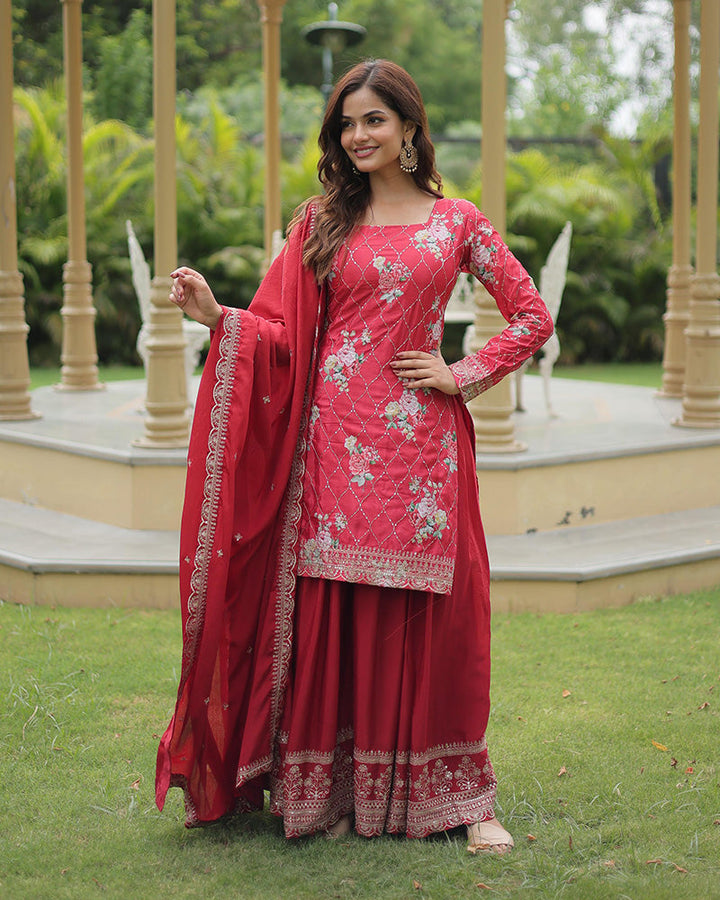 Printed red Color Cotton Linen Saree