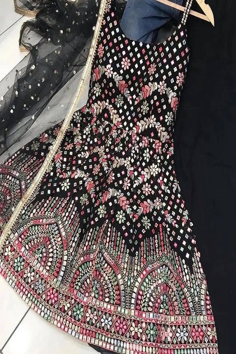Admirable Two Tone Heavy Embroidery Work Round Flair Gown for girls