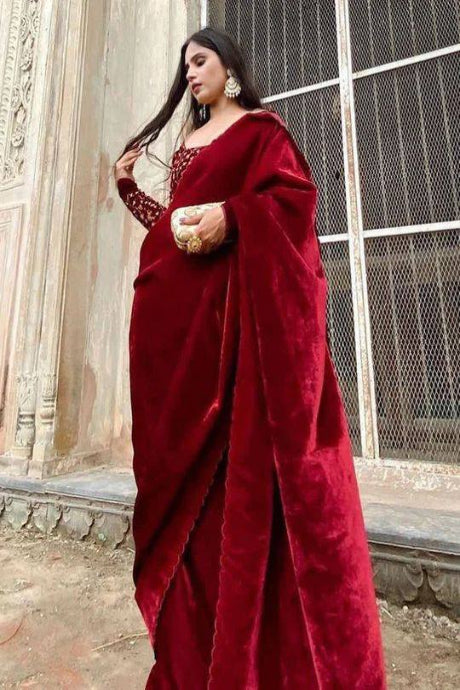 Bollywood Designer red color Party Wear Silk saree for women