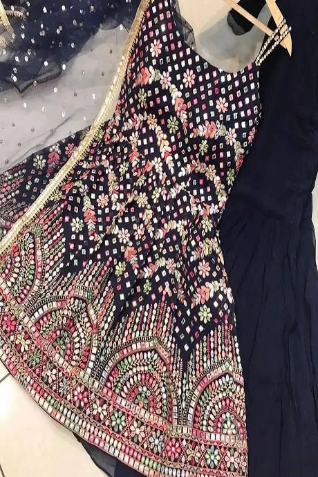 Admirable Two Tone Heavy Embroidery Work Round Flair Gown for girls