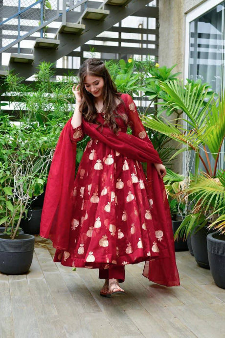 red Color Lowest Price Velvet gown for girls