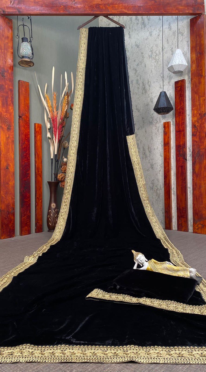 Art Silk Embroidery Mirror Work black color saree for women