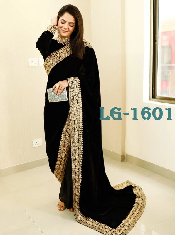 Art Silk Embroidery Mirror Work black color saree for women