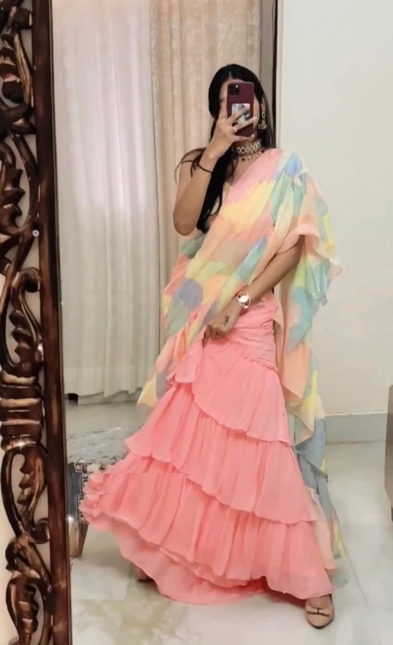 Hand Work multi Color Silk saree for women