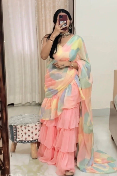 Hand Work multi Color Silk saree for women