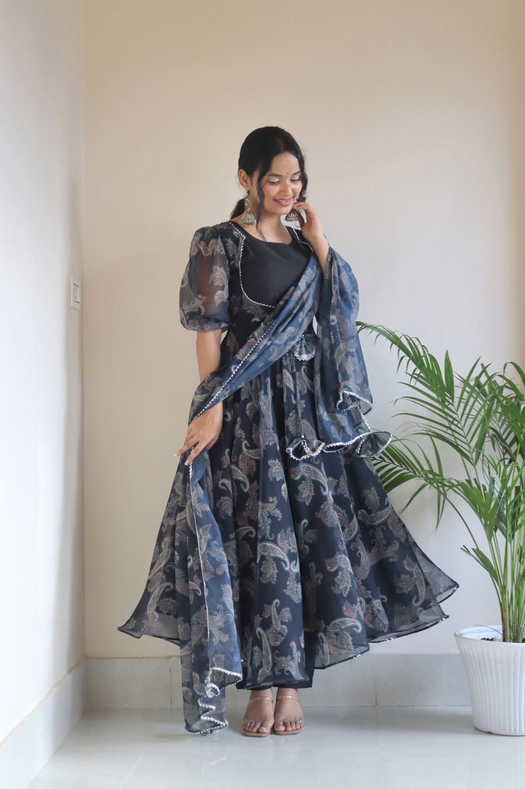Color Designer Creap Silk Gown For Girls
