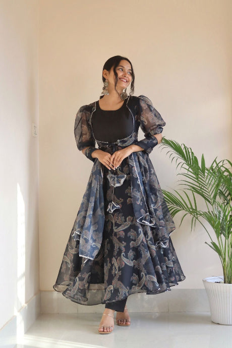 Color Designer Creap Silk Gown For Girls