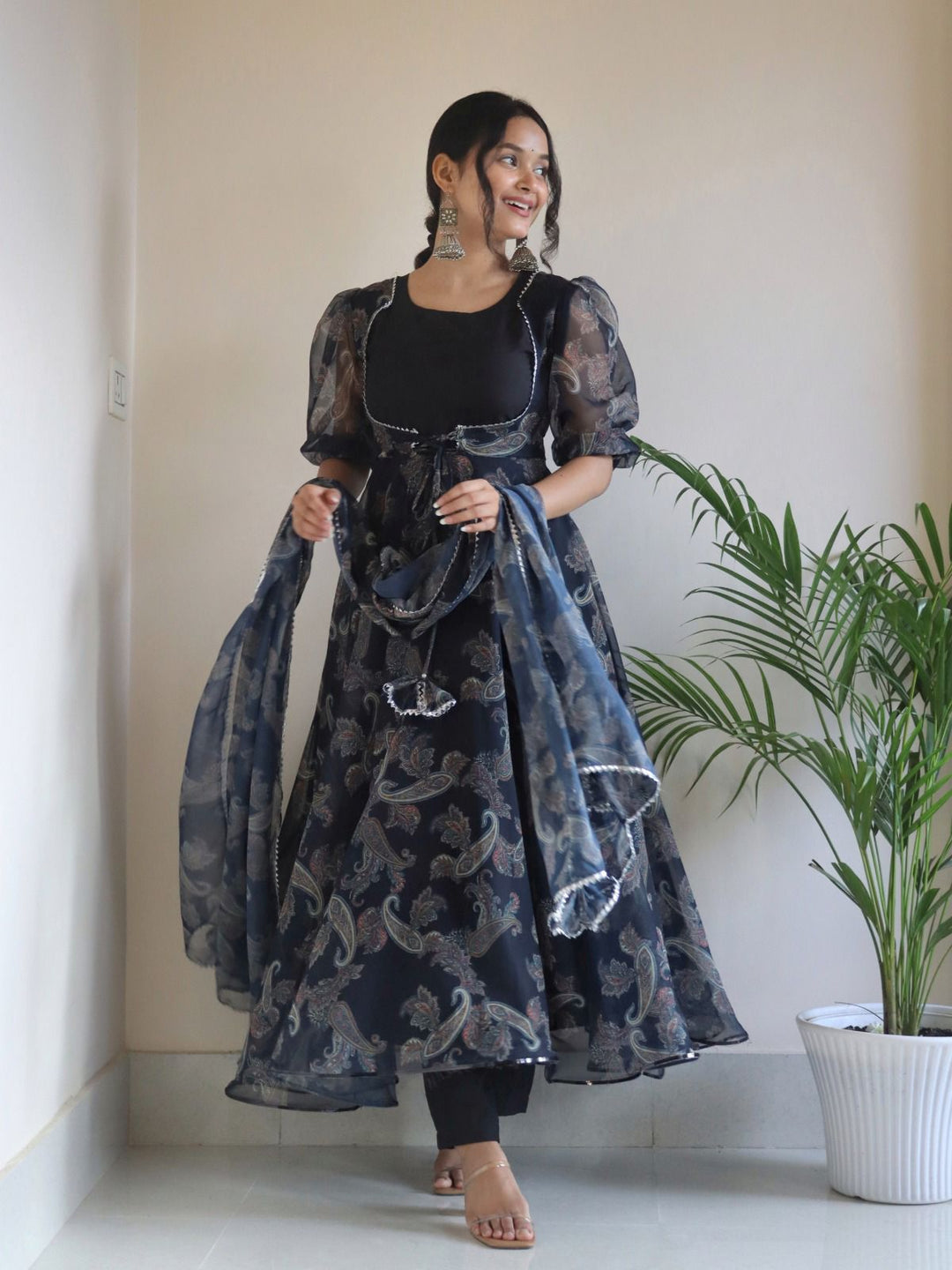 Color Designer Creap Silk Gown For Girls