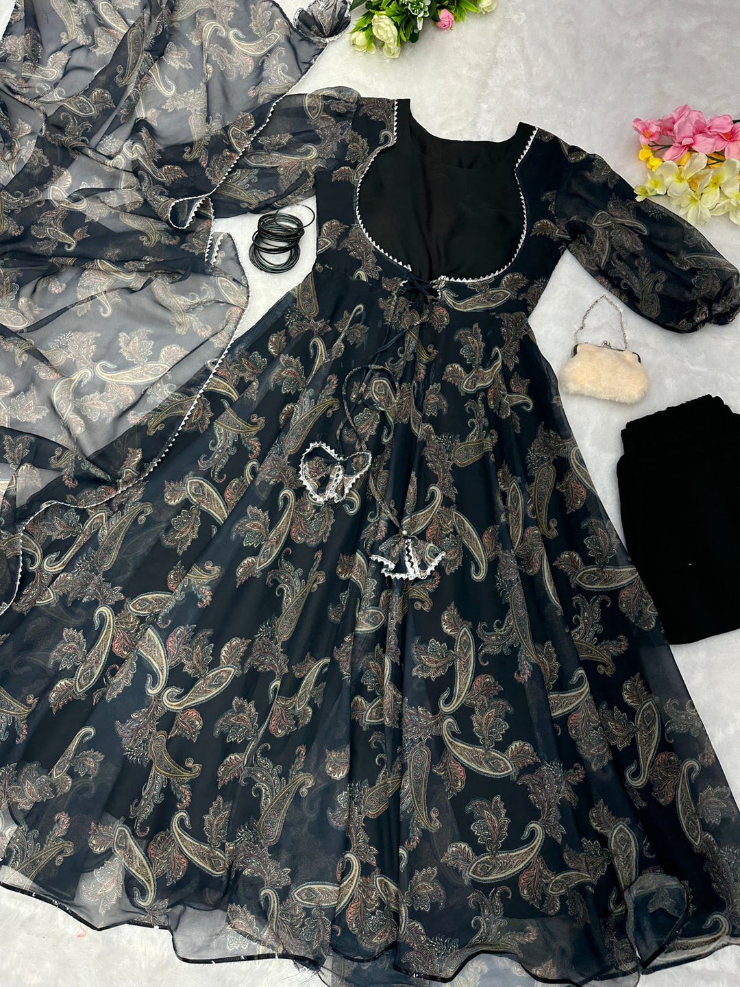 Color Designer Creap Silk Gown For Girls