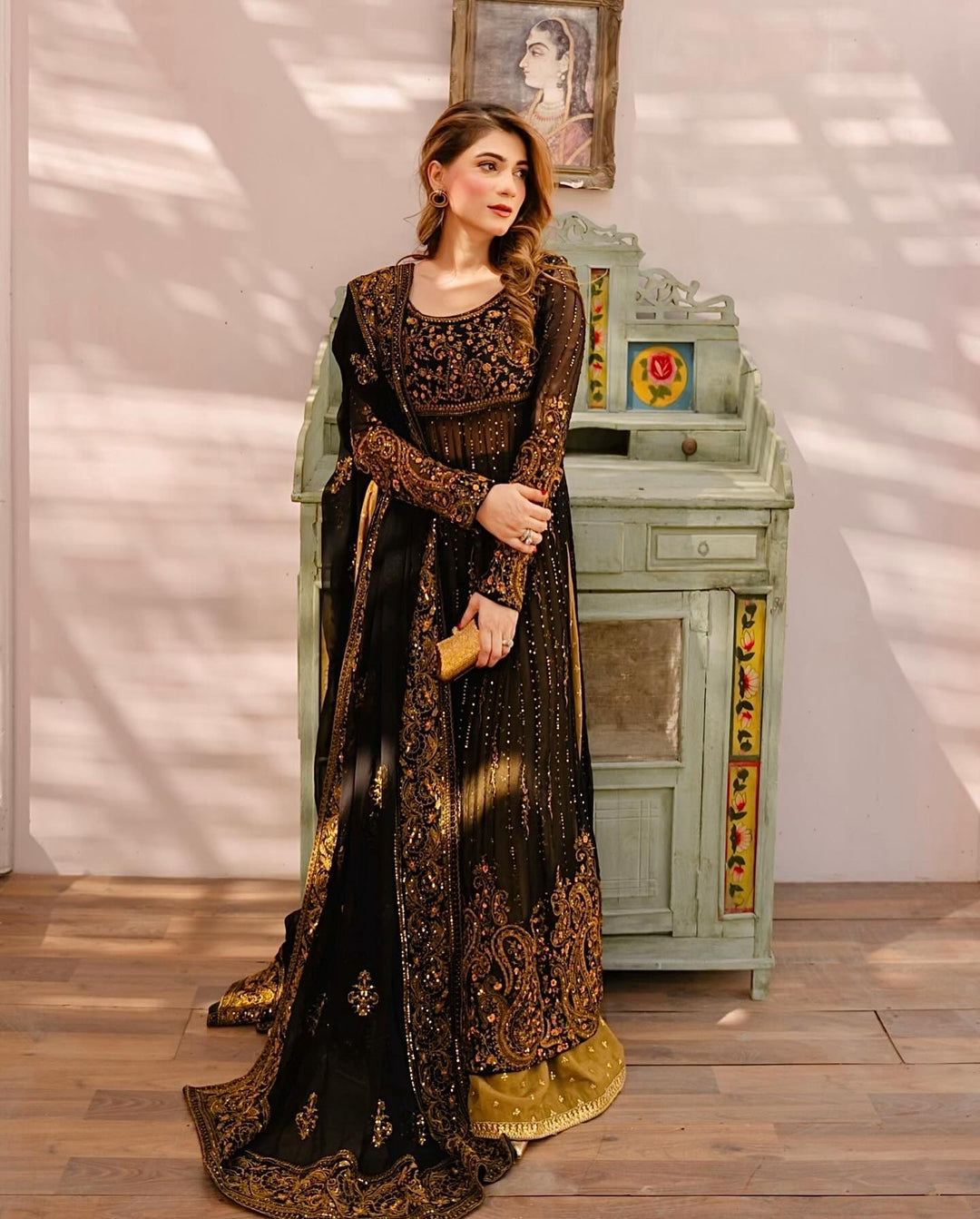 green Color Designer Kurti N Paint