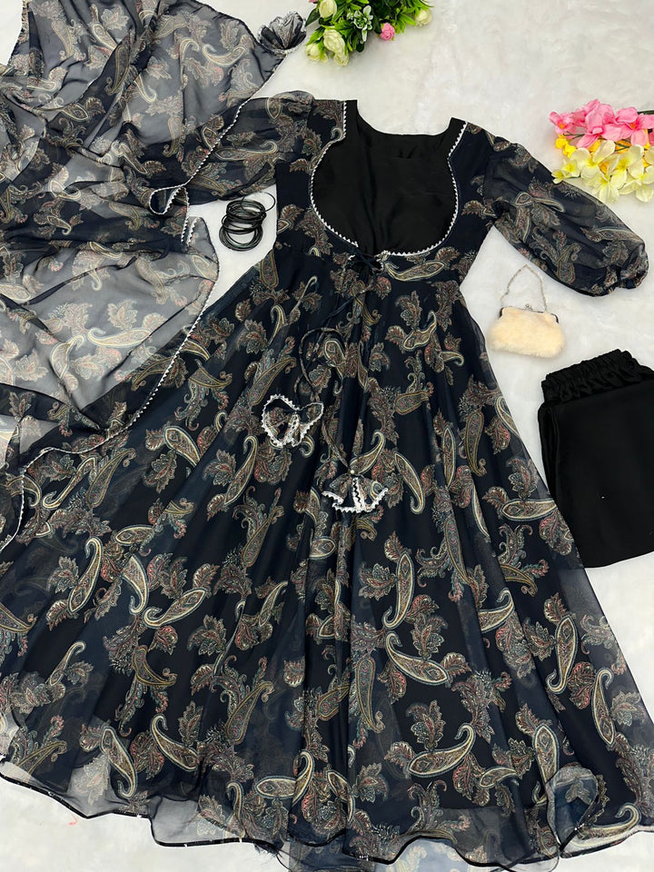 Color Designer Creap Silk Gown For Girls