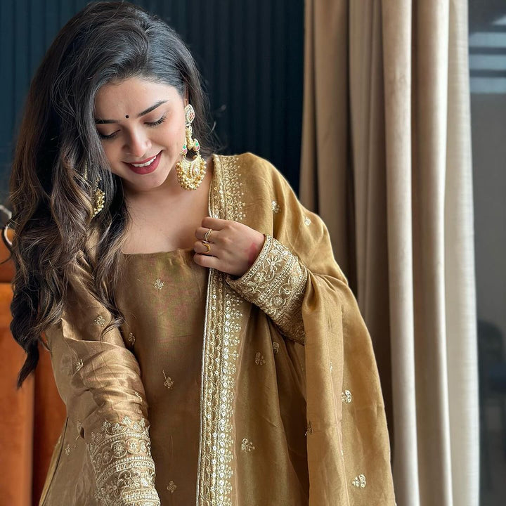 golden Color Designer Salwar Suits For Girls