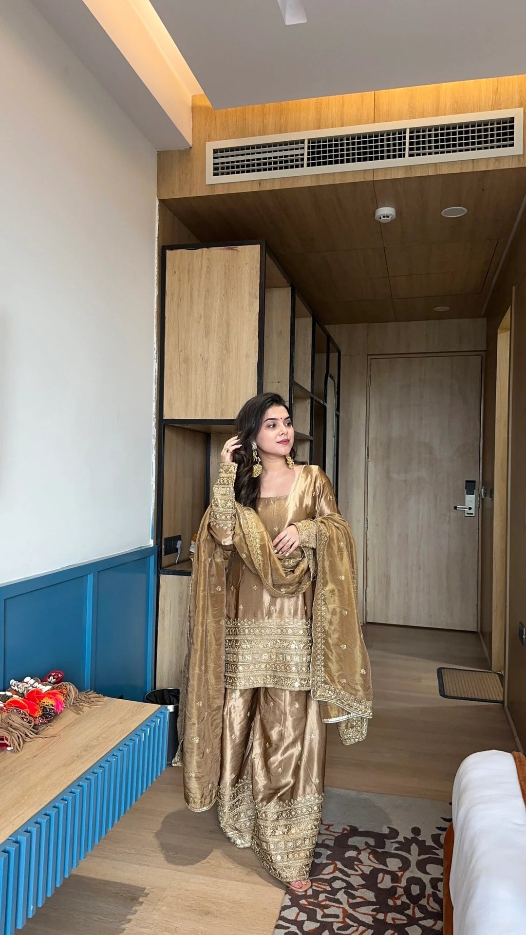 golden Color Designer Salwar Suits For Girls