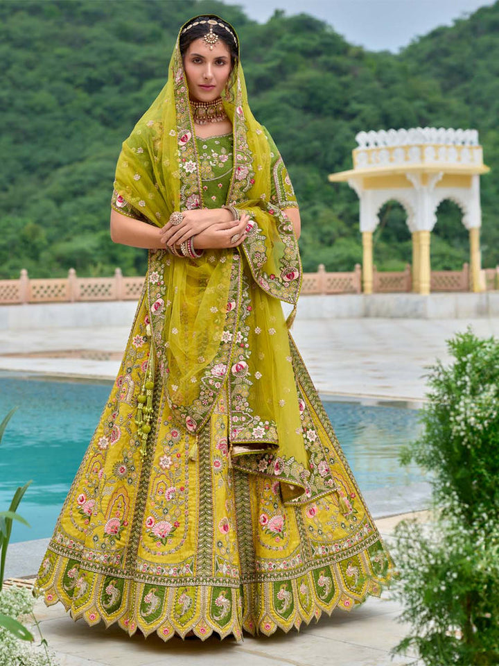 Embroidery Work light green Color Heavy Silk Lehenga Choli for bride