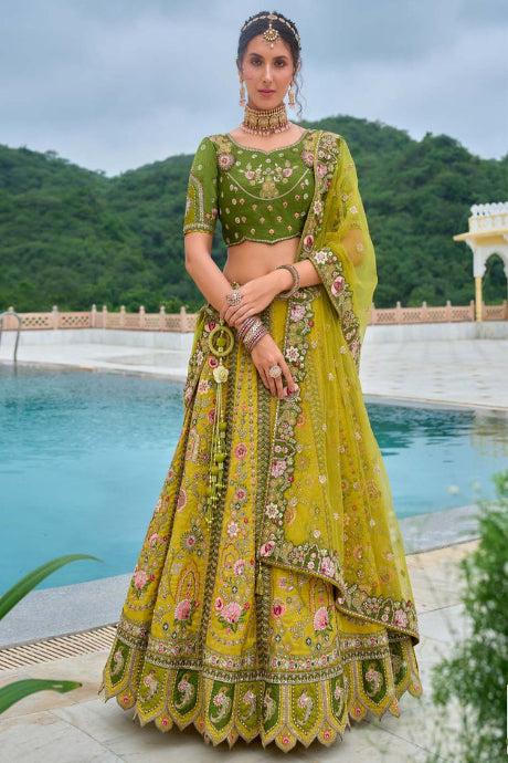 Embroidery Work light green Color Heavy Silk Lehenga Choli for bride