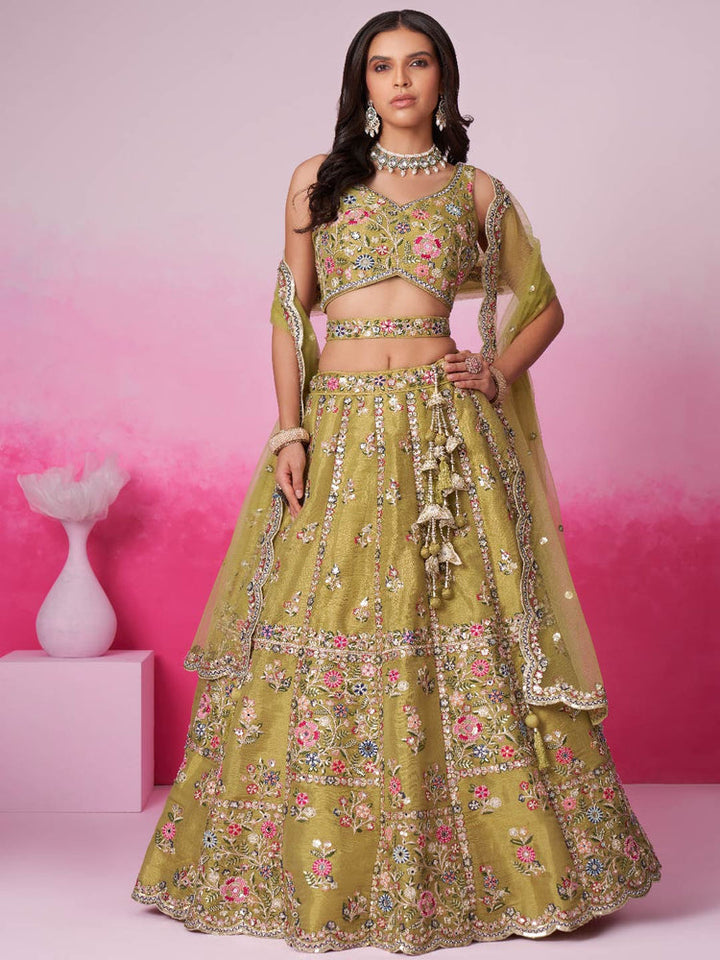 multi Color Soft Silk Jardoshi Work Designer Art Silk Lehenga Choli for birde