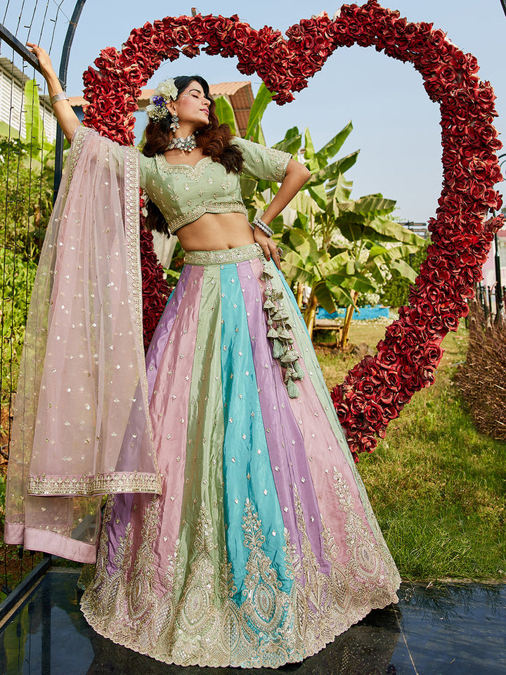 multi color Party Wear Embroidery Work Lehenga Choli Online Design for bride