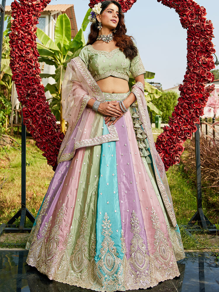 multi color Party Wear Embroidery Work Lehenga Choli Online Design for bride