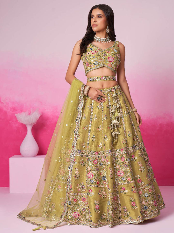multi Color Soft Silk Jardoshi Work Designer Art Silk Lehenga Choli for birde