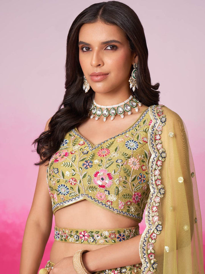 multi Color Soft Silk Jardoshi Work Designer Art Silk Lehenga Choli for birde