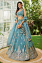 sky blue color Work Soft Silk Embroidery Work Lehenga Choli For Girls & bride
