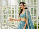 sky blue color Work Soft Silk Embroidery Work Lehenga Choli For Girls & bride