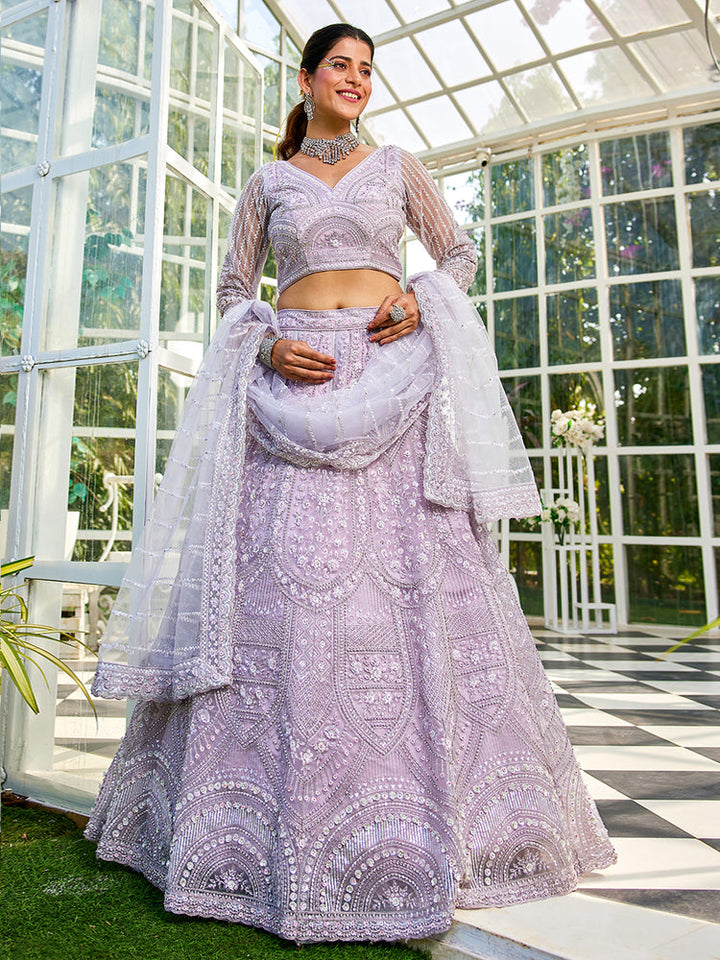Cherubic light purple Color Velvet Lehenga Choli Design Collection for bride