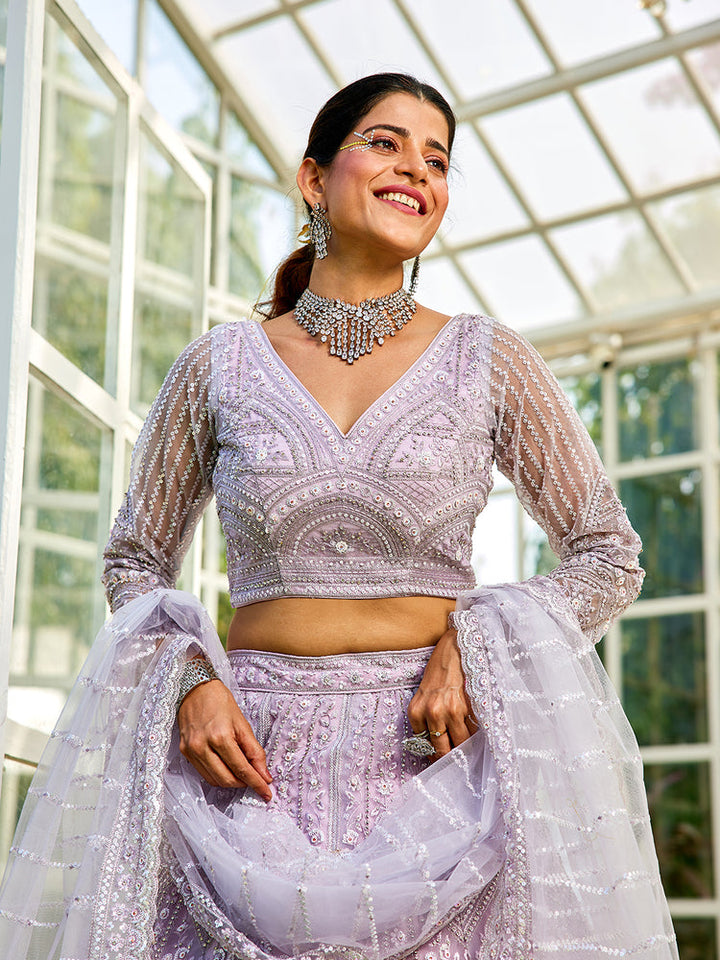 Cherubic light purple Color Velvet Lehenga Choli Design Collection for bride