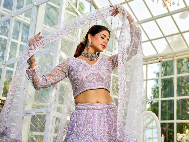 Cherubic light purple Color Velvet Lehenga Choli Design Collection for bride