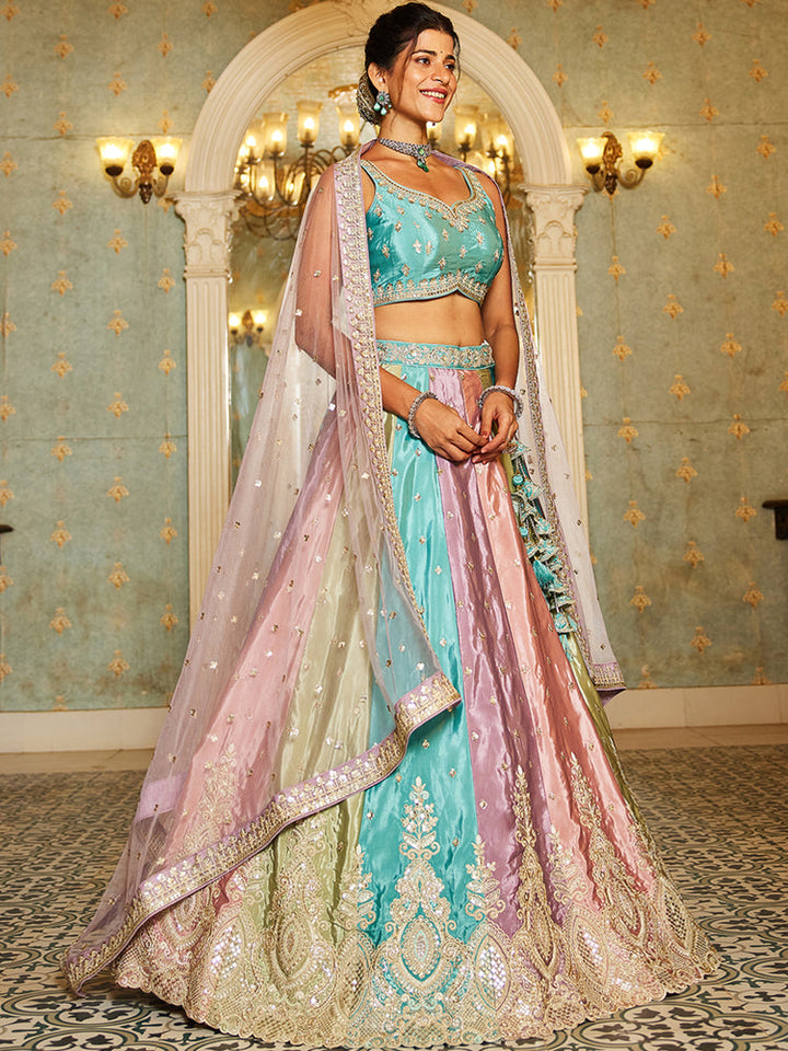 multi color Party Wear Embroidery Work Lehenga Choli Online Design for bride
