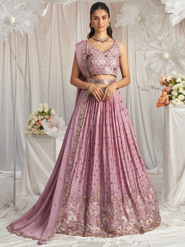 light pink Color Net With Embroidery Work Lehenga Choli for bride