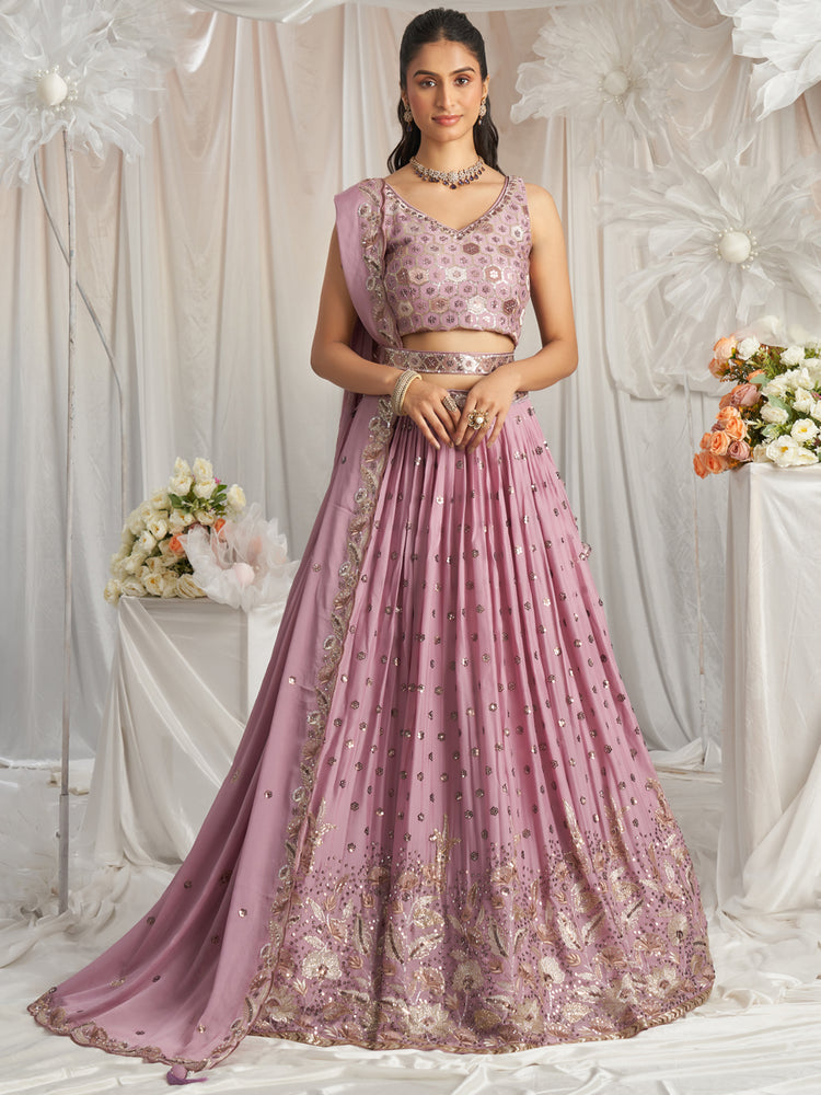 light pink Color Net With Embroidery Work Lehenga Choli for bride