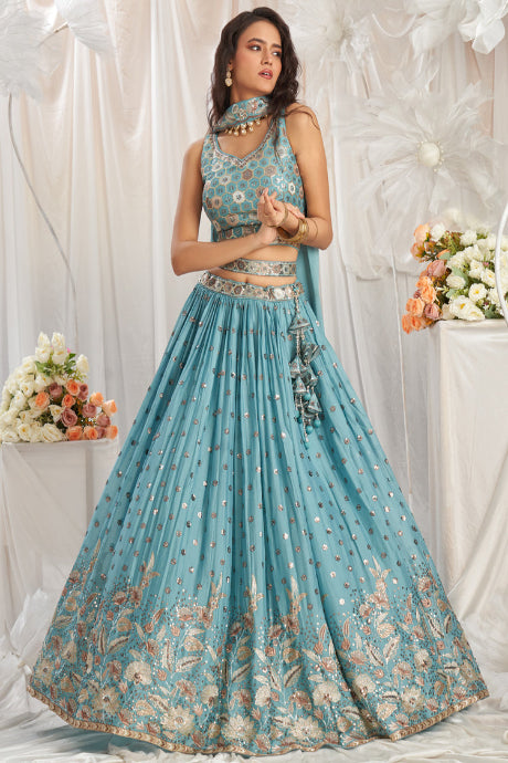 Traditional seafoam Color Occasion Wear Designer Silk Lehenga for bride