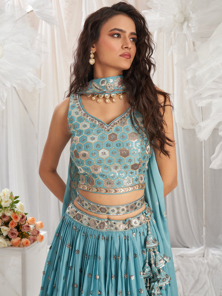 Traditional seafoam Color Occasion Wear Designer Silk Lehenga for bride