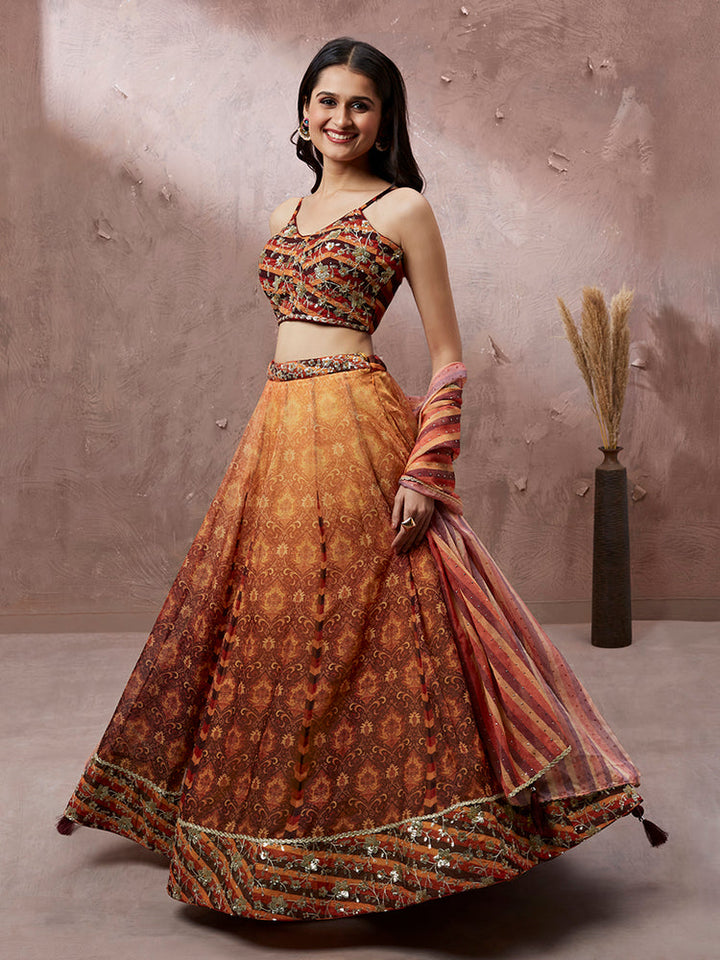 brown and orange Color Lowest Price Online Lehengha Choli Collection for women