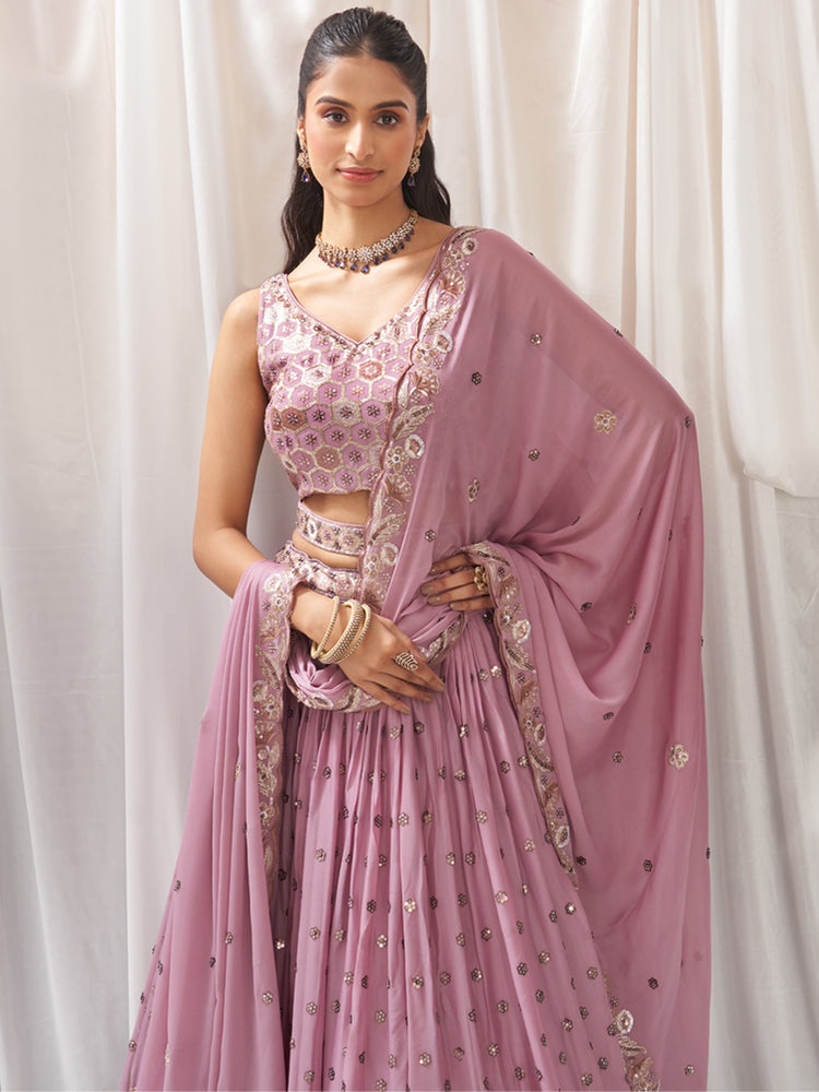light pink Color Net With Embroidery Work Lehenga Choli for bride