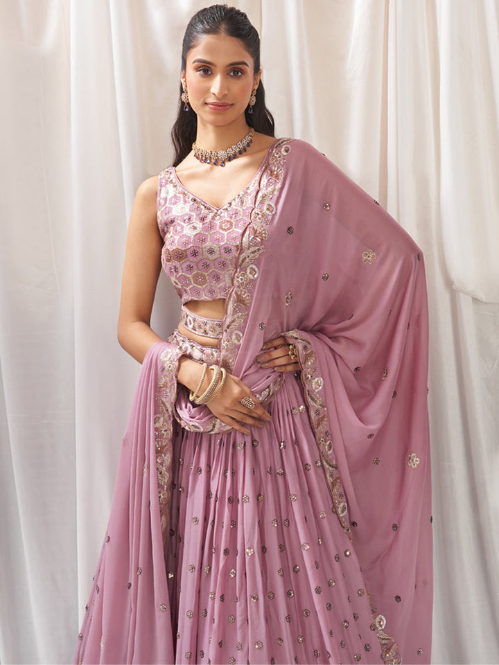 light pink Color Net With Embroidery Work Lehenga Choli for bride