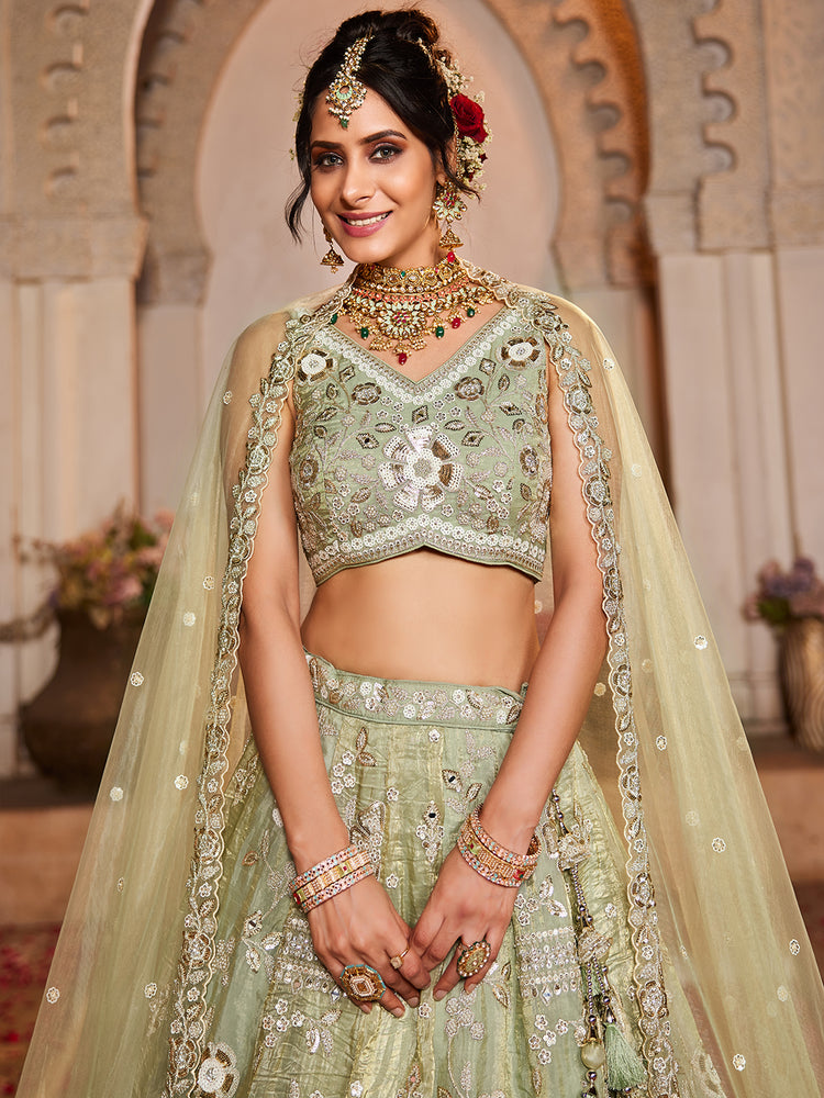 Appealing Easy On light green Color Soft Art Silk Fancy Lehenga Choli for bride