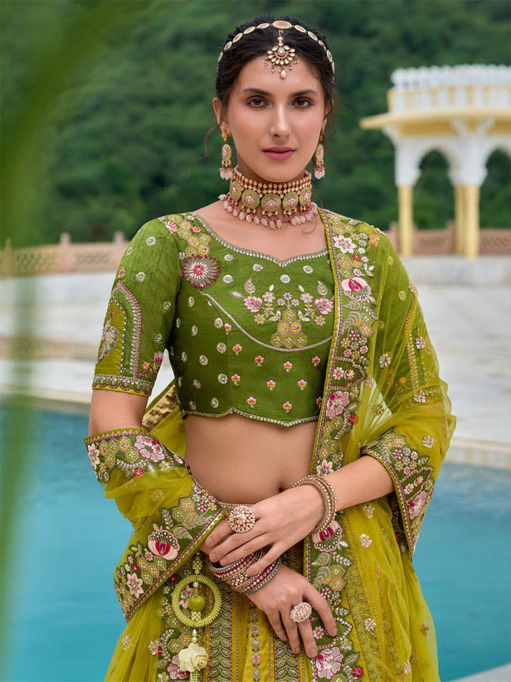 Embroidery Work light green Color Heavy Silk Lehenga Choli for bride