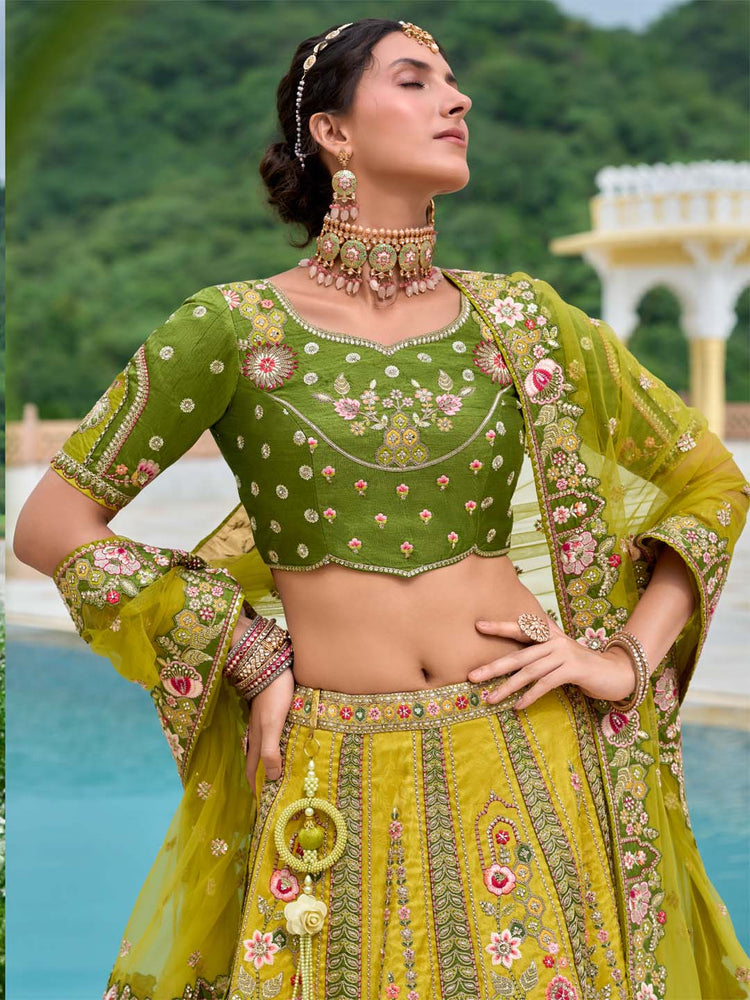 Embroidery Work light green Color Heavy Silk Lehenga Choli for bride