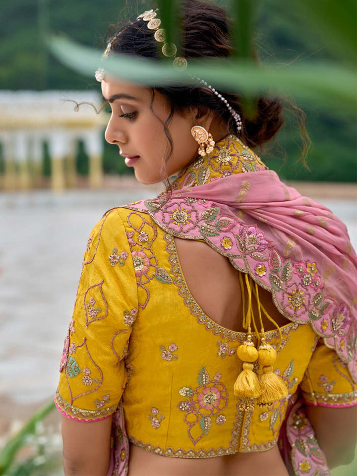 yellow color Embroidered Attractive Silk Lehenga Choli Bridal